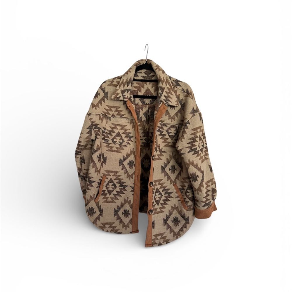 Women's Patterned Shirt Jacket in Brown and Tan